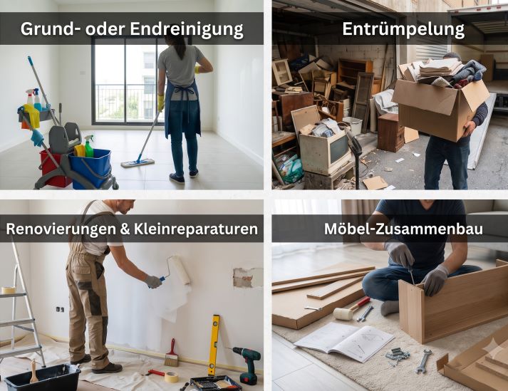 Grund- oder Endreinigung, Entrümpelung, Renovierungen & Kleinreparaturen sowie Möbelmontage für Industrie und Privat.